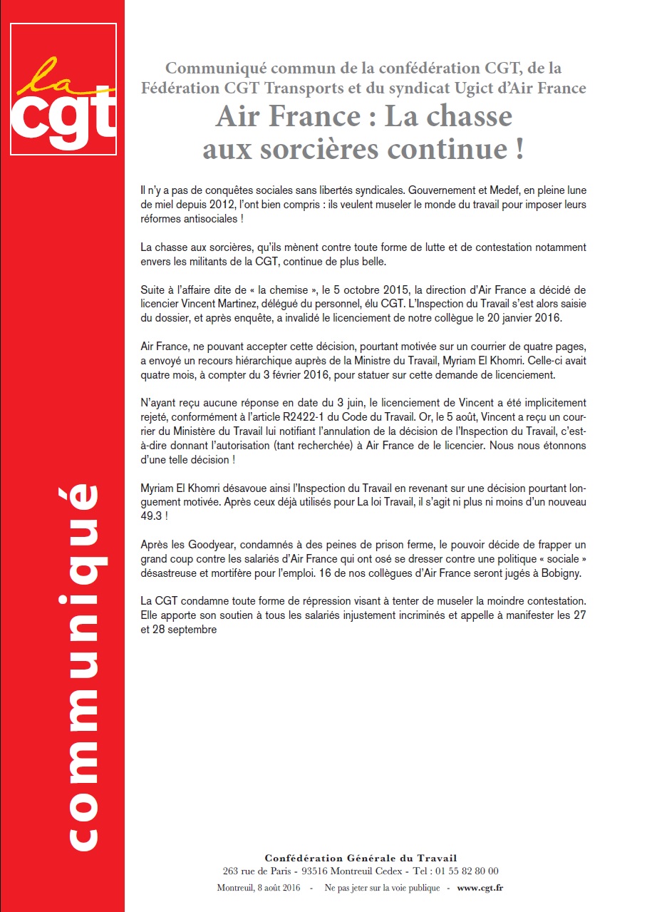 2016 08 30 communique cgt air france chasse aux sorcieres
