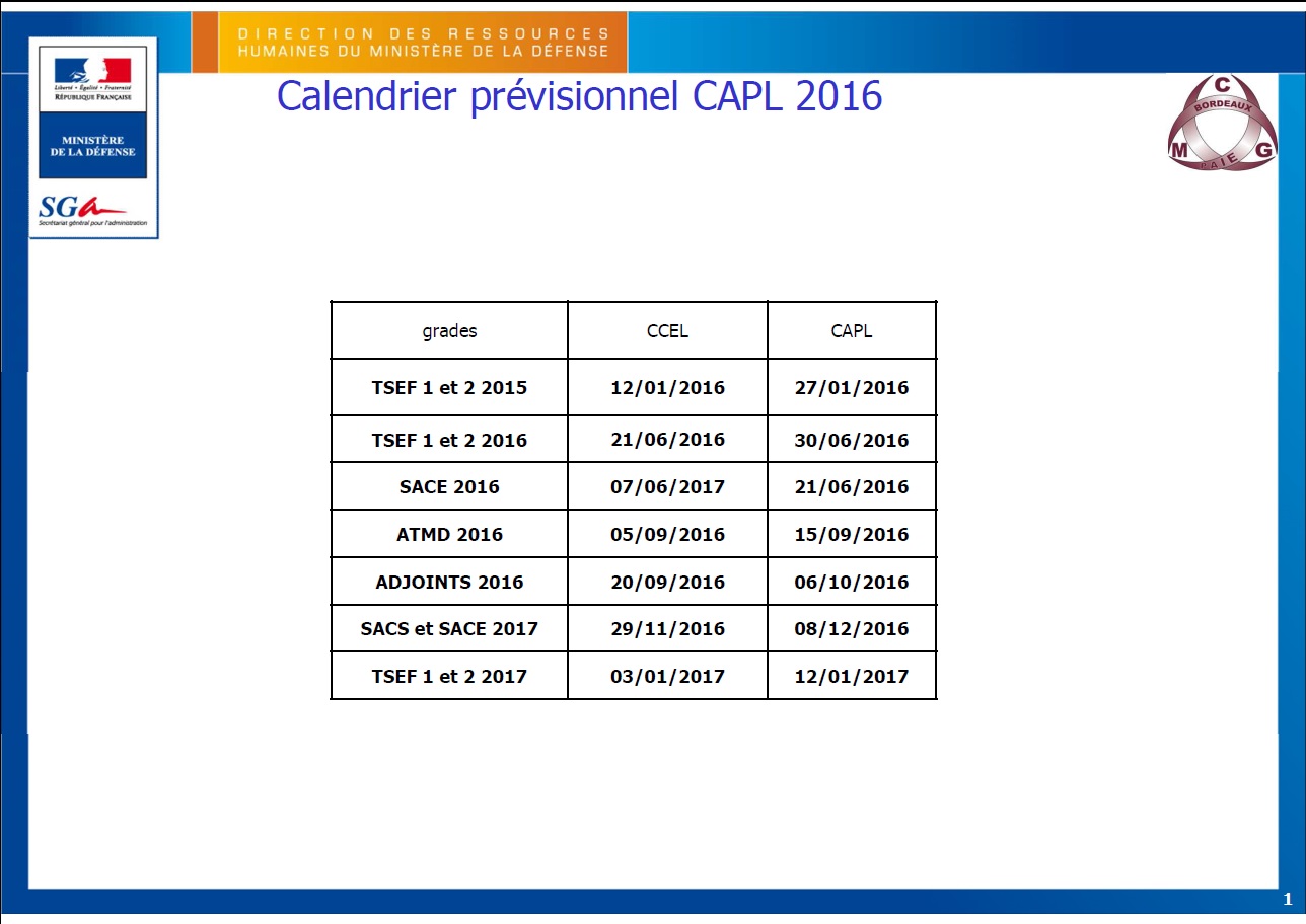 2016 08 31 Calendrier CAPL 2016 PREVISIONNEL 2