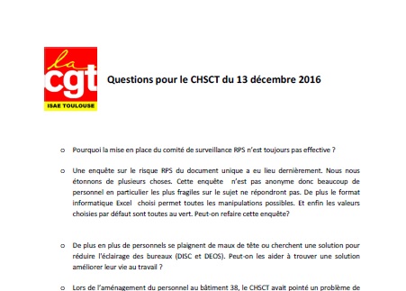 2016 12 07 questions CGT CHSCT 13 decembre 2016