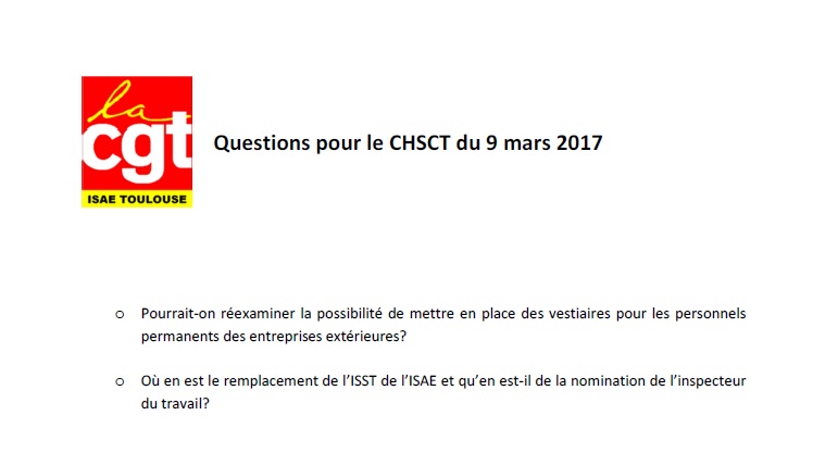 2017 03 06 Questions CGT CHSCT 9 mars 2017