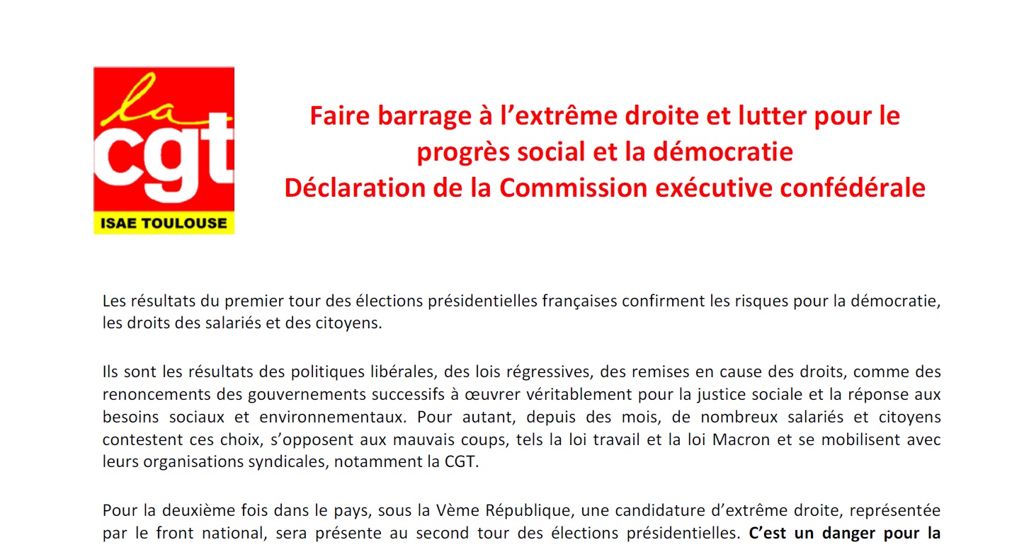 2017 04 27 Declaration Commission executive confederale