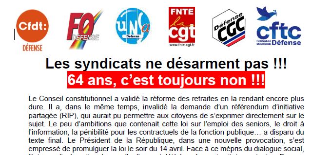2023 04 18 fede reforme retraites Communique intersyndical MINARM du 18 avril 2023